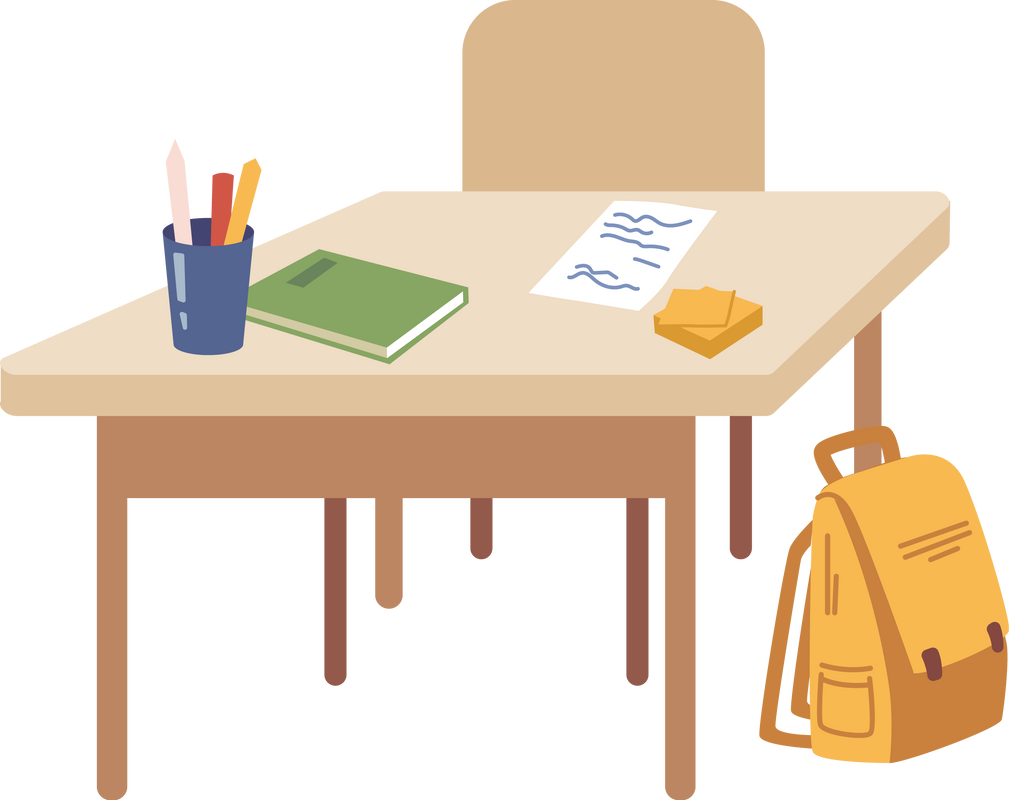 Classroom desk with school supplies